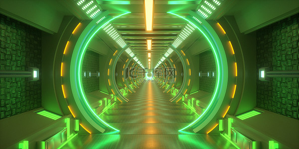 酷炫科技风格背景图片_科幻科技绿色科技风格隧道