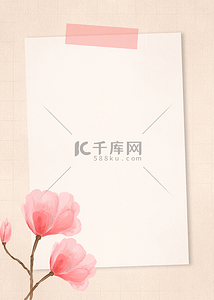 春天水彩花卉背景图片_花卉金线边框水彩花朵粉色背景