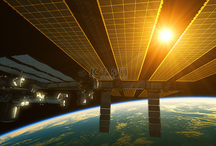 国际空间站和地球上空的太阳