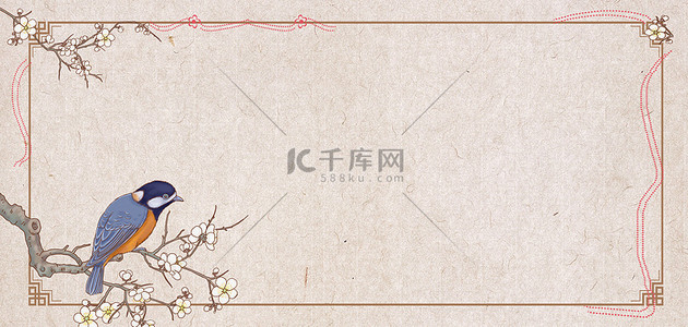 中国风花卉边框背景图片_中国风鸟花卉工笔画