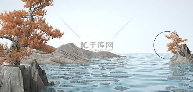 中国风c4d中国风水波背景