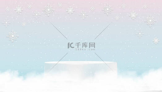 luxury背景图片_New Year 2023 card,Studio 3D podium on snowflakes hanging on pink and blue sky pastel background,Vector backdrop beautiful and luxury banner for Winter holiday card,Christmas sale season,Discount