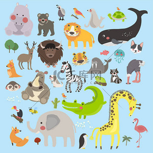 african背景图片_卡通动物平面图标 