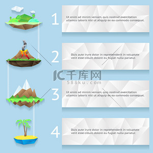 天空火山背景图片_Low poly islands with steps and numbers infographics