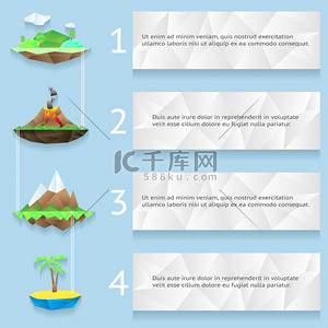 矢量多边形信息背景图片_Low poly islands with steps and numbers infographics