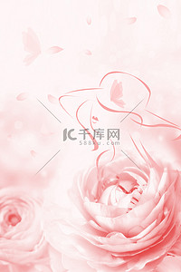 蝴蝶粉色背景图片_清新妇女节线描女性剪影