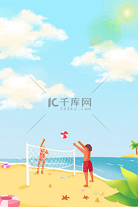 三亚海边背景图片_夏季沙滩蓝色卡通背景