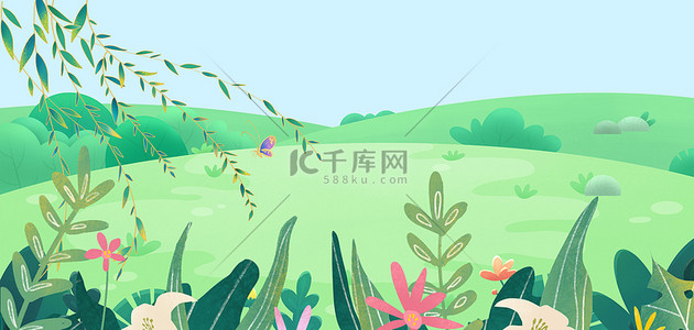 创意花草背景图片_春天风景卡通插画背景