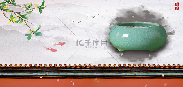 中国风瓷器背景背景图片_非遗汝瓷瓷器复古中国风海报背景