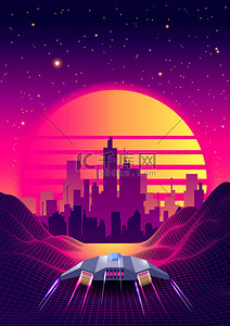 space背景图片_Arcade Space Ship Flying to the Sunset.