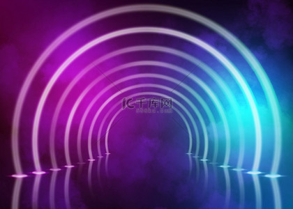 电子科技壁纸背景图片_霓虹蓝紫色发光拱形门线条背景