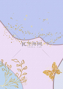 绚丽金色背景图片_抽象植物金色蝴蝶形状背景