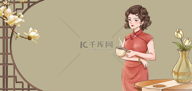 老上海旗袍女郎复古背景