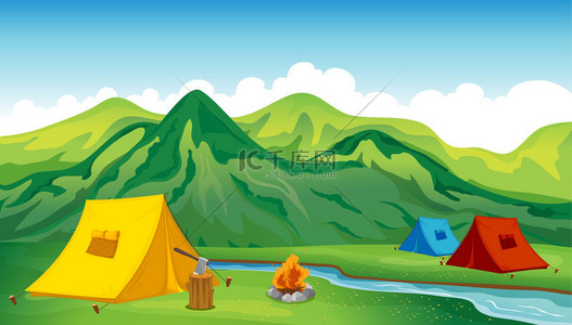 地区蓝色背景图片_野营帐篷