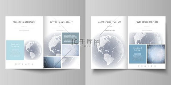 两个 A4 格式现代封面设计模板的可编辑布局的简约矢量插图，用于小册子、传单、报告。