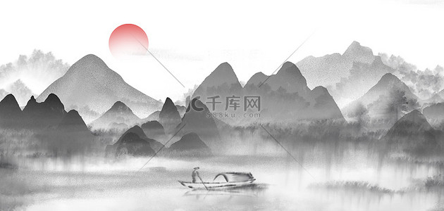 中国风水墨写意山水背景图片_古风山水黑白水墨背景