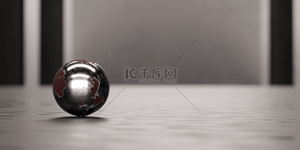 铬金属球体抽象背景3D渲染图解浅见工业现代混凝土背景