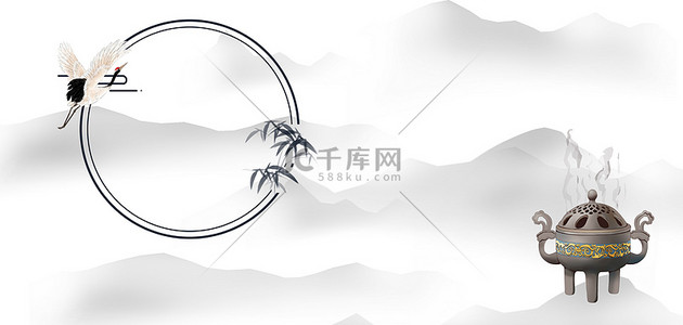 中国风养生背景图片_养生香炉白色中国风鹤