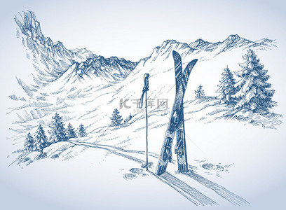 滑雪背景图片_山在冬季滑雪背景