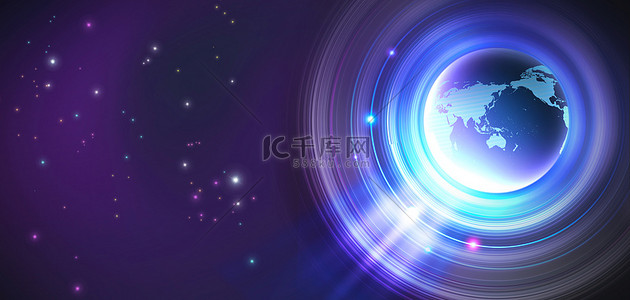 简约风科技背景图片_科技商务星空光效紫色未来科技扁平简约