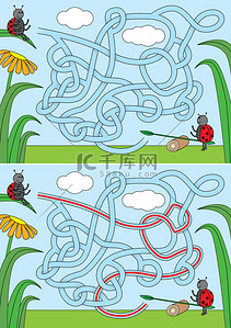 障碍物迷宫背景图片_有解药的小孩的瓢虫迷宫