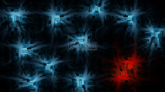 红灯背景图片_黑暗3D渲染中被蓝灯和红灯照亮的医院病床顶视图