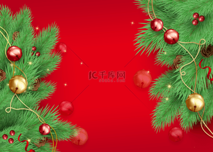 圣诞快乐铃铛背景图片_圣诞节铃铛渐变红色背景