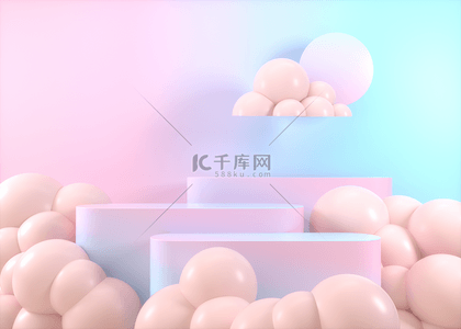 甜美粉色海报背景图片_云朵主题梦幻展台3d渲染背景