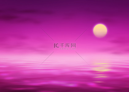 度假创意背景图片_海洋日落紫红色背景