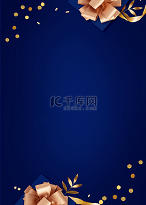 创意海报周年庆背景图片_金色丝带蝴蝶结深蓝色背景