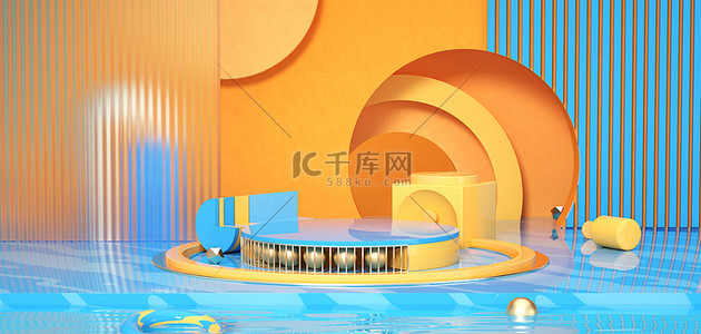 展台banner背景图片_C4D促销展台场景海报