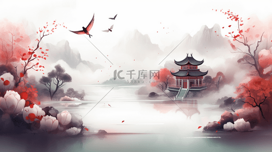 国远山背景图片_彩色中国风传统古典美背景