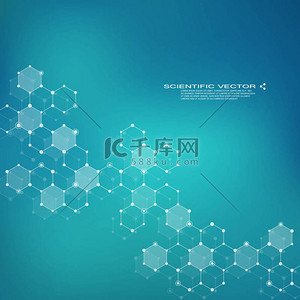 医学基因背景图片_六角形分子。分子的结构。基因和化学化合物。化学、 医学、 科学和技术的概念。几何抽象背景。原子、 Dna 和神经元矢量.