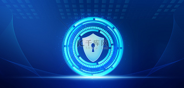 科技盾牌蓝色背景图片_科技盾牌蓝色简约网络安全