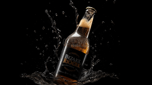 喷洒背景图片_一瓶啤酒被喷洒在水中创意背景