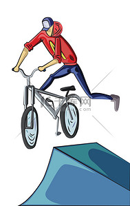 卡通帽子图片背景图片_Teenager doing bike tricks on ramps