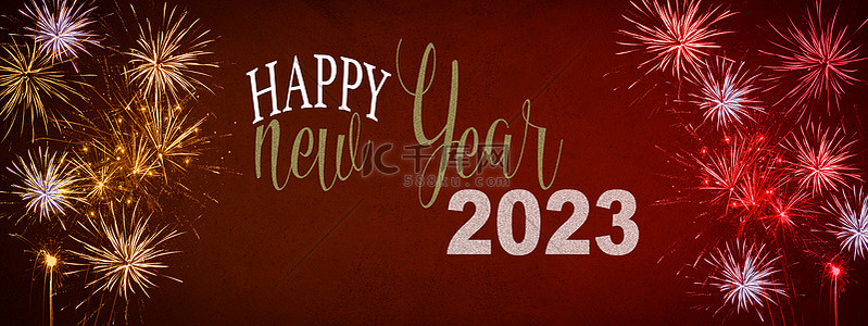 红色2023背景背景图片_2023年新年快乐派对，喜庆的背景横幅全景-金黄色红色质感烟火