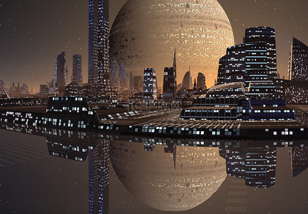 星球上的背景图片_3D外星星球上的未来主义城市- 3D例证