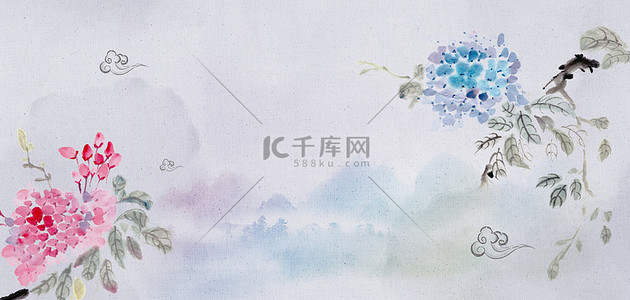 中式山水底纹背景图片_古典工笔画手绘花鸟中国风山水