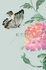 立春蝴蝶绿色水墨背景