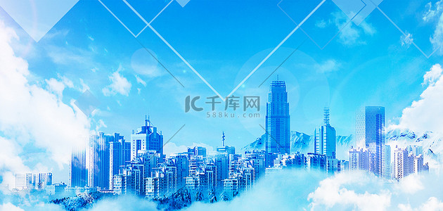 蓝色科技风建筑背景图片_商务科技风城市建筑蓝色大气背景