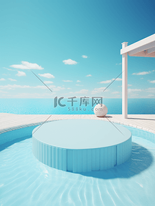 夏日电商促销背景图片_夏日泳池3D电商展台