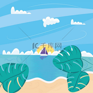 矢量船背景图片_海洋上的船夏季假日旅游景观矢量