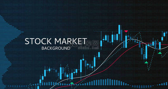 300kpi背景图片_股票市场烛台图上的矢量图解.在图表上买卖贸易指标。资产价值上下波动的财务图表.