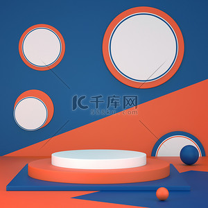 c橙色背景图片_软糖，展示产品的舞台，墙壁上有橙色的球和棕榈叶阴影，矩形和圆形抽象白色平台组成，用于展示物品