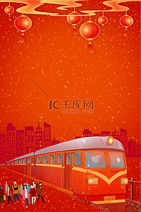 蒸汽火车线稿背景图片_春运火车红色创意背景