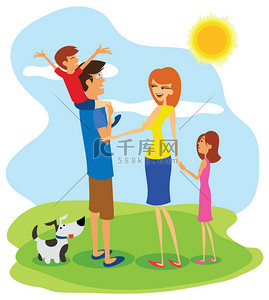 太阳卡通可爱背景图片_快乐家庭的一天