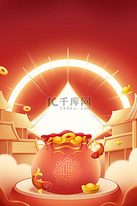 红包灯笼背景图片_新年海报福袋金币