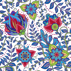Beautiful vintage floral seamless pattern background with red and blue flowers