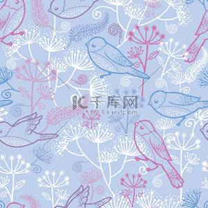 飞杨的花瓣背景图片_粉彩鸟和花无缝图案背景